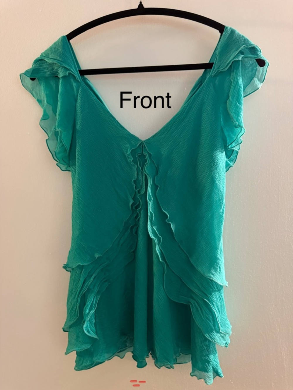 Diane Von Furstenberg Teal Ruffled V-Neck Blouse